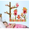 Tree Wall Sticker with Fence, Owls and Birdcage